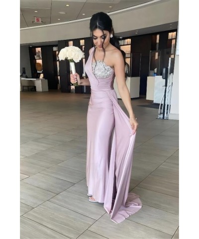 One Shoulder Bridesmaid Dresses for Wedding Satin Mermaid Prom Dress Bodycon Formal Evening Gowns Taupe $33.11 Dresses