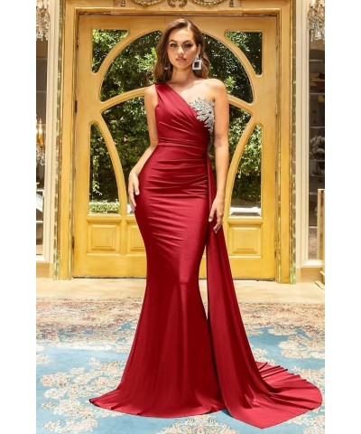 One Shoulder Bridesmaid Dresses for Wedding Satin Mermaid Prom Dress Bodycon Formal Evening Gowns Taupe $33.11 Dresses