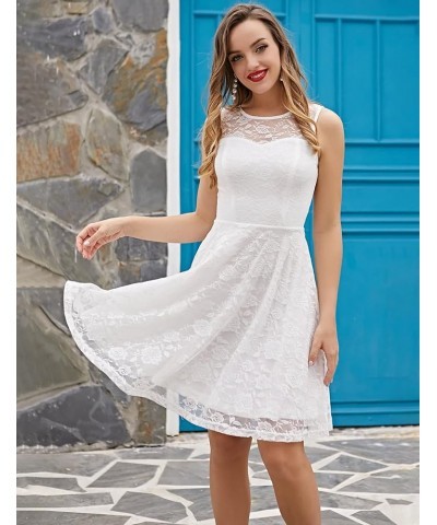 Women's Floral Lace Dress Short Bridesmaid Dresses with Sheer Neckline A- White $21.15 Dresses