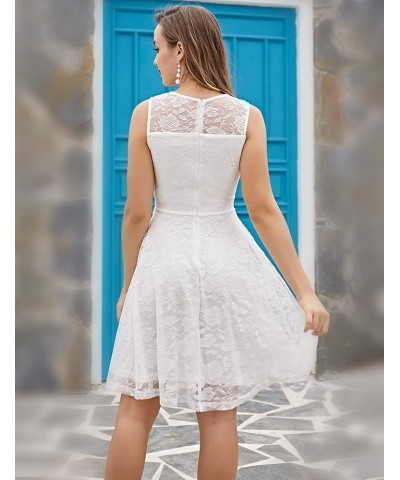 Women's Floral Lace Dress Short Bridesmaid Dresses with Sheer Neckline A- White $21.15 Dresses