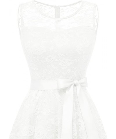 Women's Floral Lace Dress Short Bridesmaid Dresses with Sheer Neckline A- White $21.15 Dresses