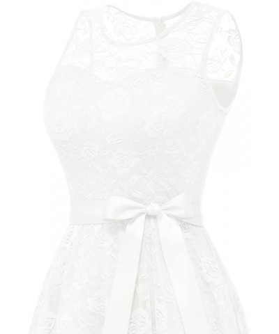 Women's Floral Lace Dress Short Bridesmaid Dresses with Sheer Neckline A- White $21.15 Dresses