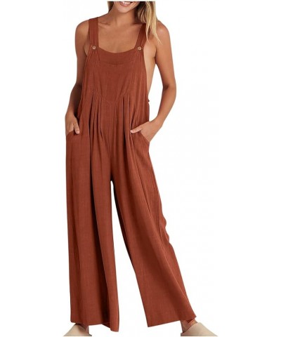 Womens Casual Loose Sleeveless Jumpsuits Adjustable Strap Bib Overall Wide Leg Long Pants Romper With Pockets 09 Orange $7.63...