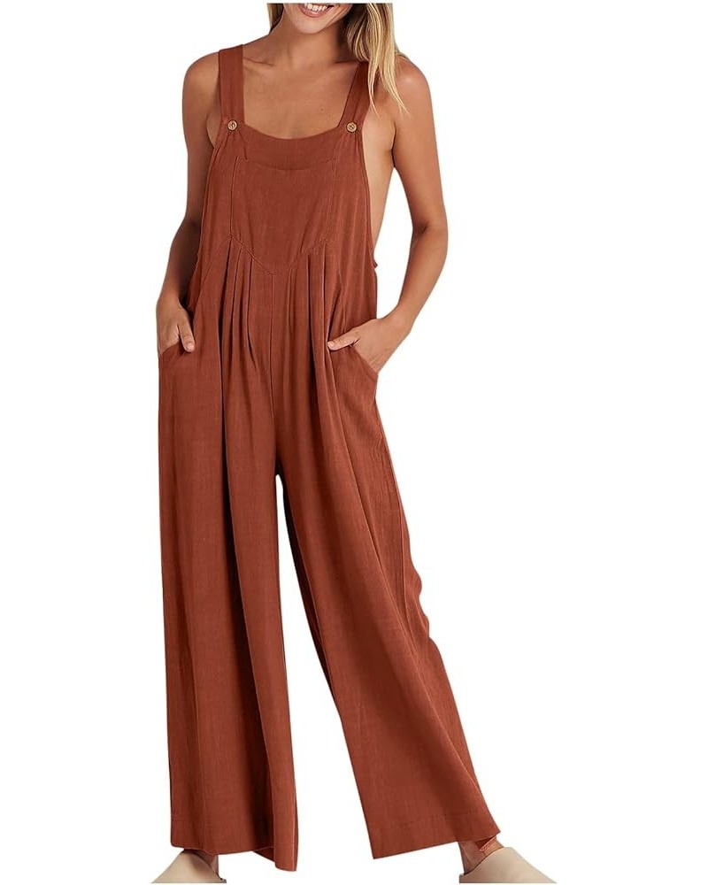 Womens Casual Loose Sleeveless Jumpsuits Adjustable Strap Bib Overall Wide Leg Long Pants Romper With Pockets 09 Orange $7.63...