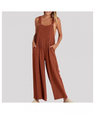 Womens Casual Loose Sleeveless Jumpsuits Adjustable Strap Bib Overall Wide Leg Long Pants Romper With Pockets 09 Orange $7.63...