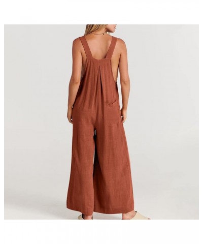 Womens Casual Loose Sleeveless Jumpsuits Adjustable Strap Bib Overall Wide Leg Long Pants Romper With Pockets 09 Orange $7.63...