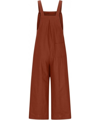 Womens Casual Loose Sleeveless Jumpsuits Adjustable Strap Bib Overall Wide Leg Long Pants Romper With Pockets 09 Orange $7.63...