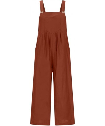 Womens Casual Loose Sleeveless Jumpsuits Adjustable Strap Bib Overall Wide Leg Long Pants Romper With Pockets 09 Orange $7.63...