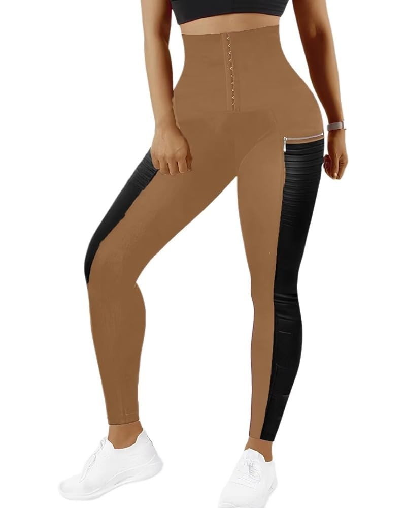 Leggings for Women High Waisted Faux Leather Stretchy Tummy Control Pants Rustic Brown $17.00 Others