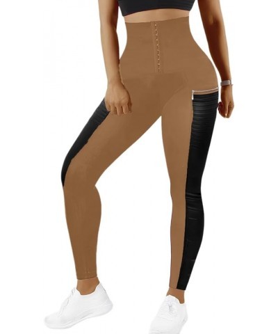 Leggings for Women High Waisted Faux Leather Stretchy Tummy Control Pants Rustic Brown $17.00 Others