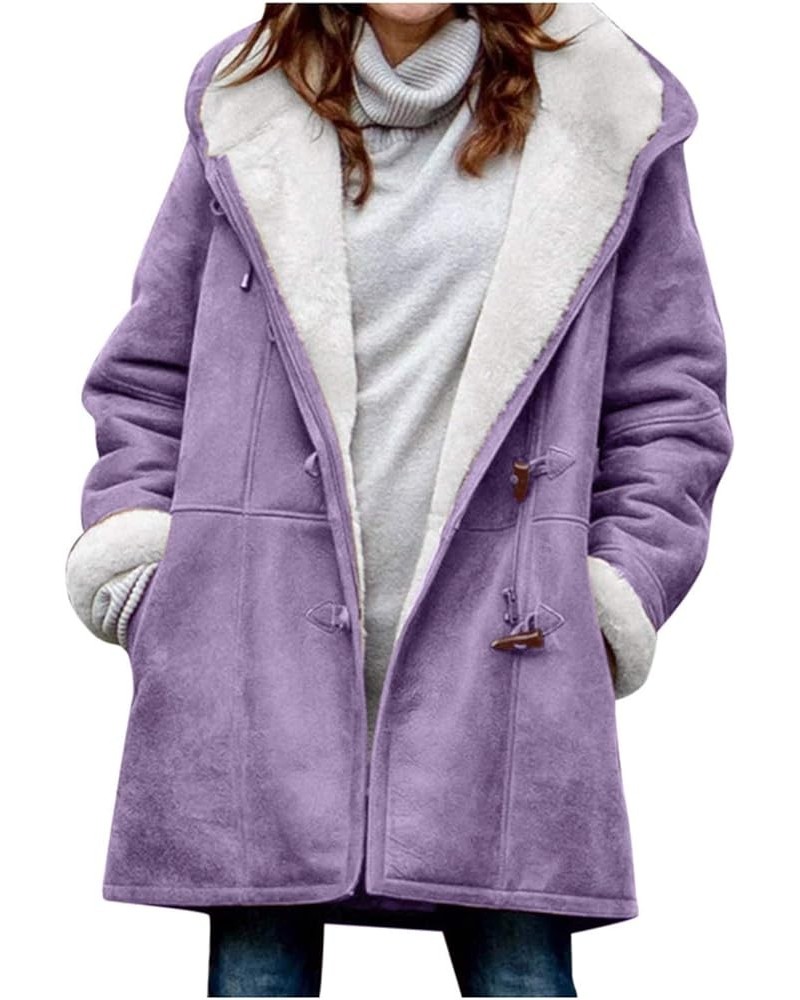 Winter Coats for Women Fleece Lined Plus Size Sherpa Jacket Fashion Lapel Thicken Coat Thermal Outerwear Pockets E-purple $11...