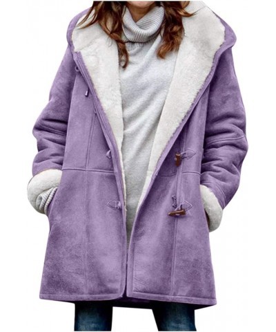 Winter Coats for Women Fleece Lined Plus Size Sherpa Jacket Fashion Lapel Thicken Coat Thermal Outerwear Pockets E-purple $11...