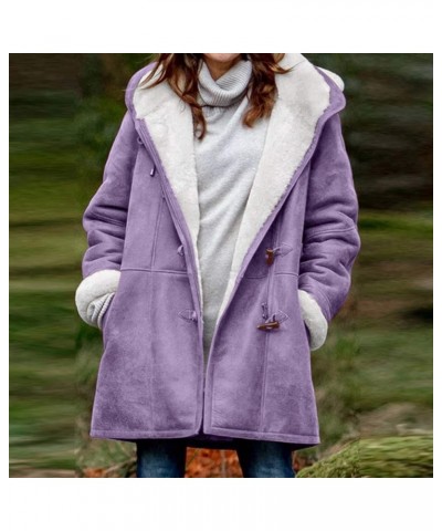 Winter Coats for Women Fleece Lined Plus Size Sherpa Jacket Fashion Lapel Thicken Coat Thermal Outerwear Pockets E-purple $11...