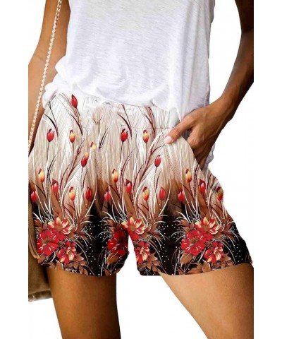 Womens Casual Shorts Comfy Elastic Waist Drawstring Pocket Shorts Pants 3-redtulip $16.74 Activewear