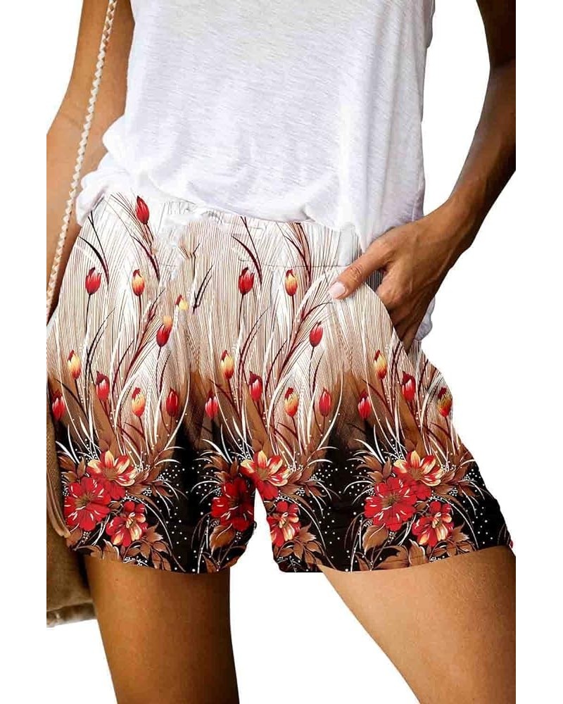 Womens Casual Shorts Comfy Elastic Waist Drawstring Pocket Shorts Pants 3-redtulip $16.74 Activewear