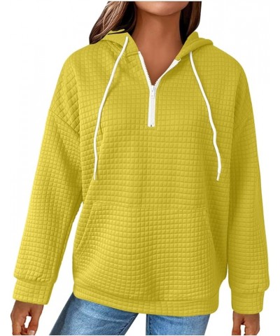 Trendy Hoodies for Women 2023 Casual Long Sleeve Drawstring Waffle Pullover Tops Loose Hooded Sweatshirt with Pocket A6-yello...