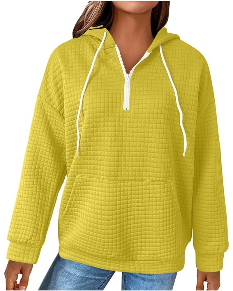 Trendy Hoodies for Women 2023 Casual Long Sleeve Drawstring Waffle Pullover Tops Loose Hooded Sweatshirt with Pocket A6-yello...