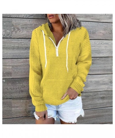 Trendy Hoodies for Women 2023 Casual Long Sleeve Drawstring Waffle Pullover Tops Loose Hooded Sweatshirt with Pocket A6-yello...