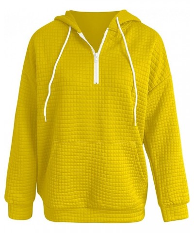 Trendy Hoodies for Women 2023 Casual Long Sleeve Drawstring Waffle Pullover Tops Loose Hooded Sweatshirt with Pocket A6-yello...