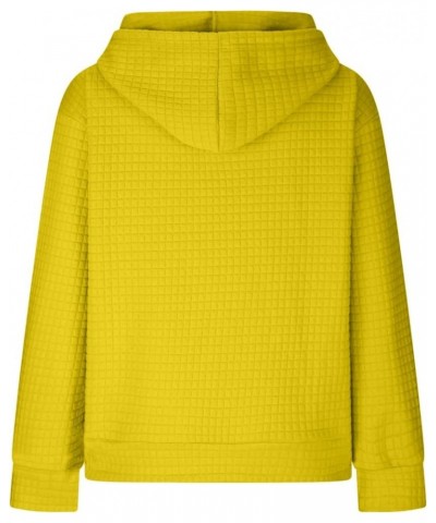 Trendy Hoodies for Women 2023 Casual Long Sleeve Drawstring Waffle Pullover Tops Loose Hooded Sweatshirt with Pocket A6-yello...