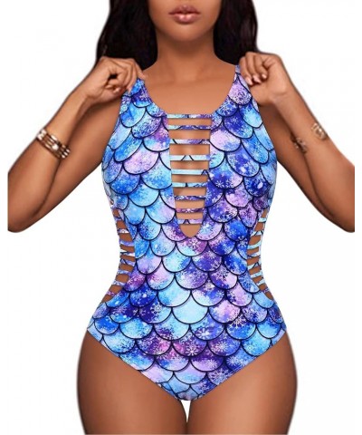 Women Sexy One Piece Swimsuits Plunge Deep V Neck Cutout Bathing Suits Mermaid $21.82 Swimsuits