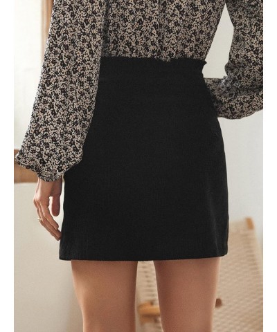 Women's Paper Bag Waist Button Front A Line Mini Corduroy Skirt with Pockets Black $16.81 Skirts