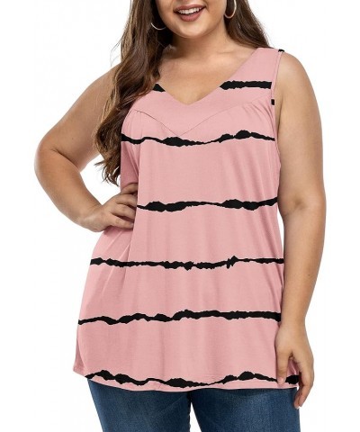 Womens Plus Size Tunic Tank Tops Sleeveless Pleated Front V Neck Shirts Stripe Pink $10.32 Tanks