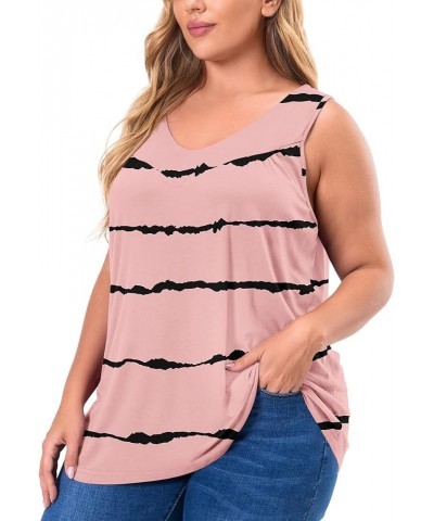 Womens Plus Size Tunic Tank Tops Sleeveless Pleated Front V Neck Shirts Stripe Pink $10.32 Tanks