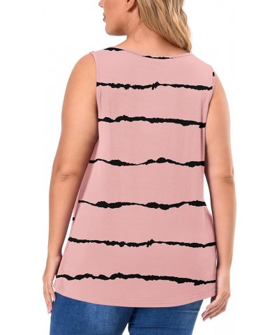 Womens Plus Size Tunic Tank Tops Sleeveless Pleated Front V Neck Shirts Stripe Pink $10.32 Tanks