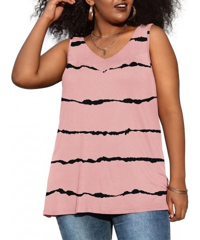 Womens Plus Size Tunic Tank Tops Sleeveless Pleated Front V Neck Shirts Stripe Pink $10.32 Tanks