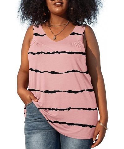 Womens Plus Size Tunic Tank Tops Sleeveless Pleated Front V Neck Shirts Stripe Pink $10.32 Tanks