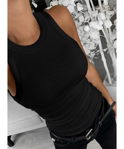 Women's Sleeveless Tank Top Summer Workout Casual Top Ribbed Basic Shirt Slim Fit Sports Tank Top Black $8.55 Tops