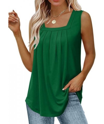 Tank Tops for Women Pleated Flowy Summer Sleeveless Tops Casual Square Neck Shirts S-XXXL 1-green $11.25 Tanks