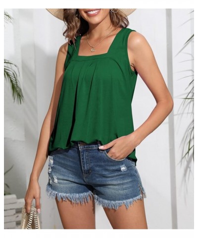 Tank Tops for Women Pleated Flowy Summer Sleeveless Tops Casual Square Neck Shirts S-XXXL 1-green $11.25 Tanks