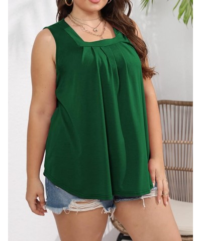 Tank Tops for Women Pleated Flowy Summer Sleeveless Tops Casual Square Neck Shirts S-XXXL 1-green $11.25 Tanks