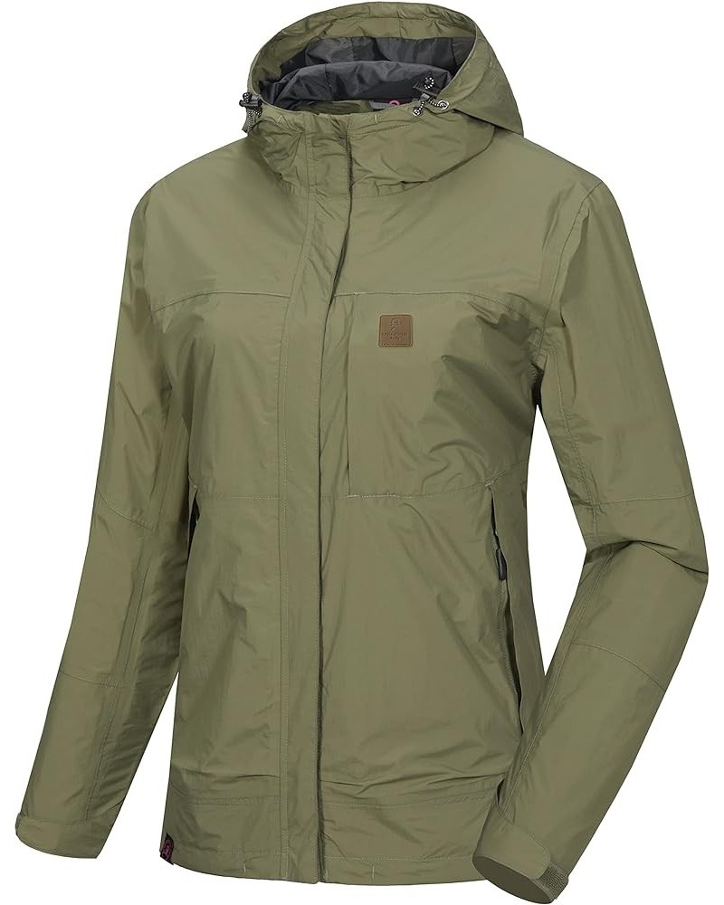 Women's Waterproof Rain Jacket Windproof Light Jacket Breathable Rain Shell with Hood for Hiking Travel Burnt Olive $32.39 Coats