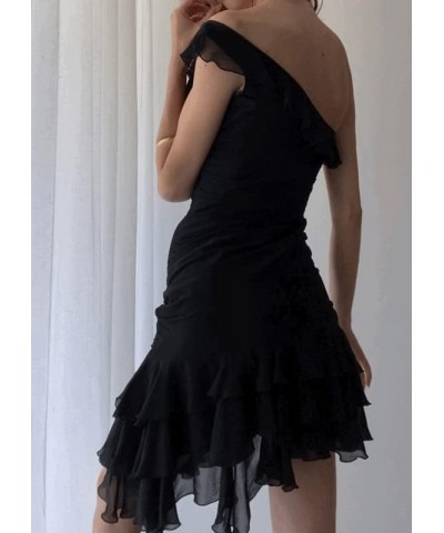 Women Ruffle Ruched Mini Dress Sleeveless Lace Up Short Dresses Irregular Hem Smocked Dress Y2K Night Party Wear Q-black 11 $...