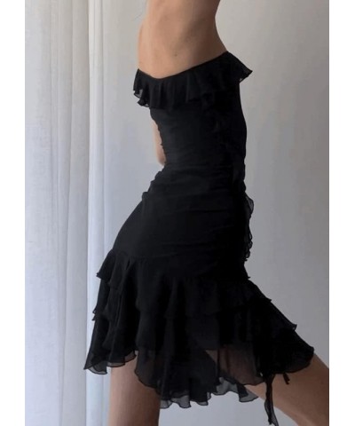 Women Ruffle Ruched Mini Dress Sleeveless Lace Up Short Dresses Irregular Hem Smocked Dress Y2K Night Party Wear Q-black 11 $...