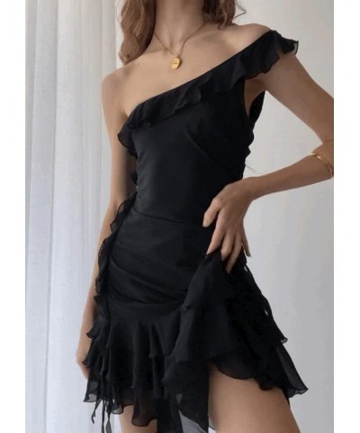 Women Ruffle Ruched Mini Dress Sleeveless Lace Up Short Dresses Irregular Hem Smocked Dress Y2K Night Party Wear Q-black 11 $...