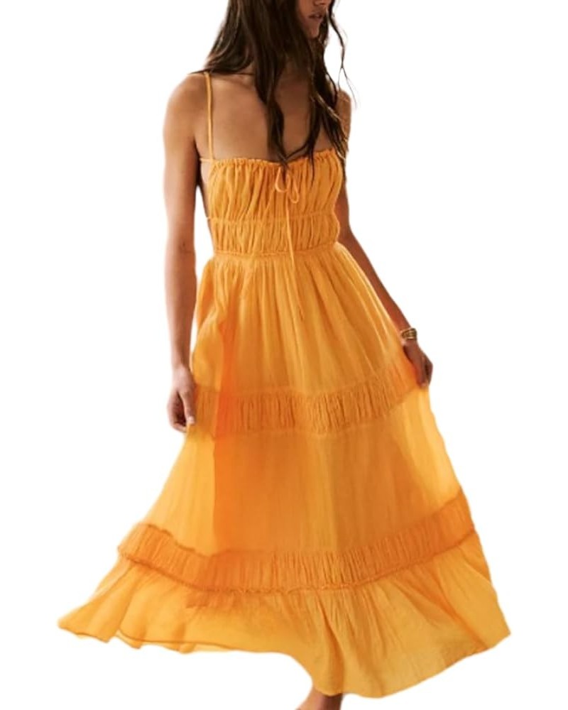 Women Summer Boho Maxi Dress Spaghetti Strap Y2k Sexy Long Dress Flowy Cut Out Dress Backless Casual Sundress Z-orange $19.68...