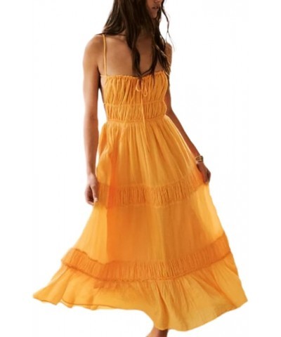 Women Summer Boho Maxi Dress Spaghetti Strap Y2k Sexy Long Dress Flowy Cut Out Dress Backless Casual Sundress Z-orange $19.68...