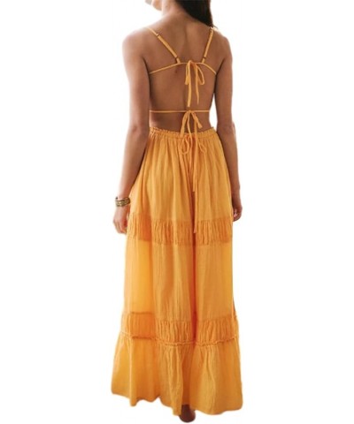 Women Summer Boho Maxi Dress Spaghetti Strap Y2k Sexy Long Dress Flowy Cut Out Dress Backless Casual Sundress Z-orange $19.68...