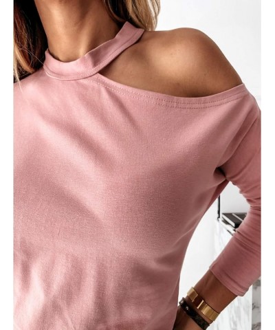 Womens Short Sleeve Cold Shoulder Faith Shirts Fashion One Shoulder Tops Casual T-Shirt Y Pink $7.01 T-Shirts