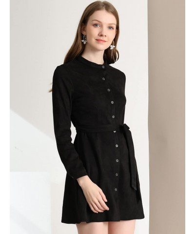 Women's Casual Long Sleeve Faux Suede Belted Button Down Mini Dress Black $15.19 Dresses