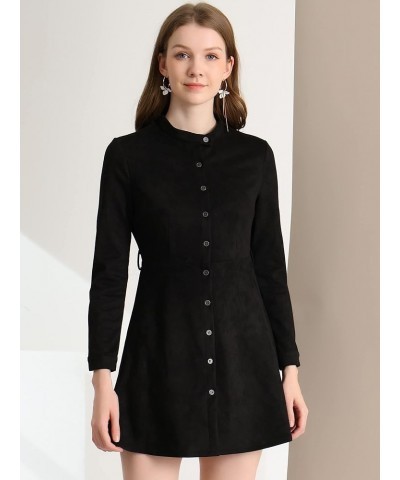 Women's Casual Long Sleeve Faux Suede Belted Button Down Mini Dress Black $15.19 Dresses