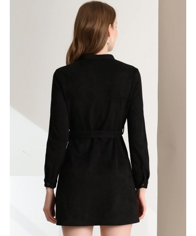 Women's Casual Long Sleeve Faux Suede Belted Button Down Mini Dress Black $15.19 Dresses