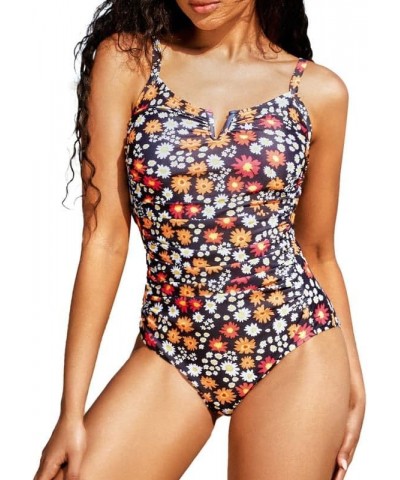 Womens One Piece Swimsuit Tummy Control Slimming Bathing Suits V Wire Swimwear Adjustable Strap Black, Small Flowers $15.54 S...