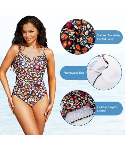 Womens One Piece Swimsuit Tummy Control Slimming Bathing Suits V Wire Swimwear Adjustable Strap Black, Small Flowers $15.54 S...