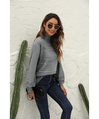 Turtleneck Sweater Women Fitted Knit Casual Jumper Tops 04-grey $8.09 Sweaters