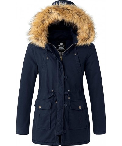 Women's Winter Thicken Puffer Coat Warm Fleece Lined Parka Jacket with Fur Hood Navy $39.09 Jackets